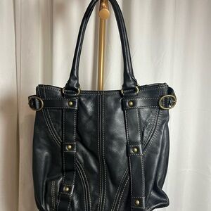 A.N.A. Stylish Black Leather Tote with Studded Details